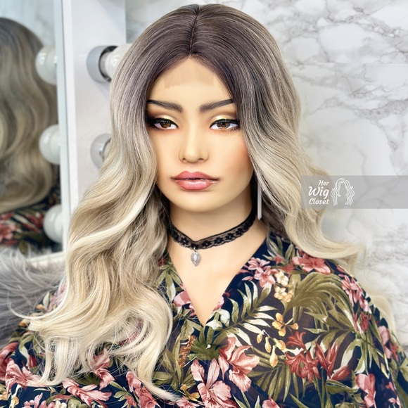 Dark Roots Vanilla Blonde Natural Ombre Wavy Lace Front Wig | Penny - Picture 3 of 13
